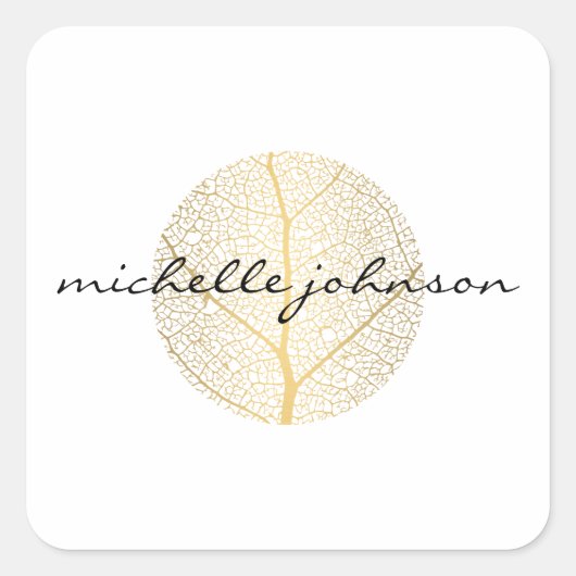 Elegant Gold Leaf Logo op Wit Vierkante Sticker (Voorkant)