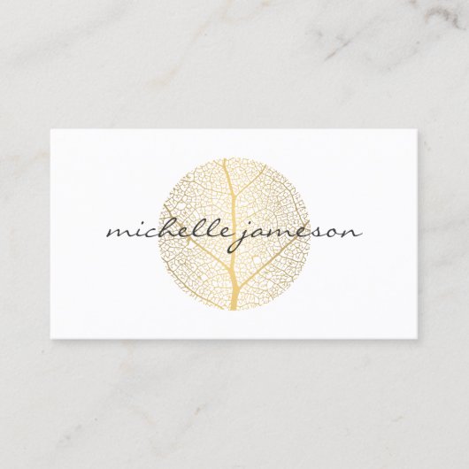 Elegant Gold Leaf Logo op Wit Visitekaartje (Voorkant)