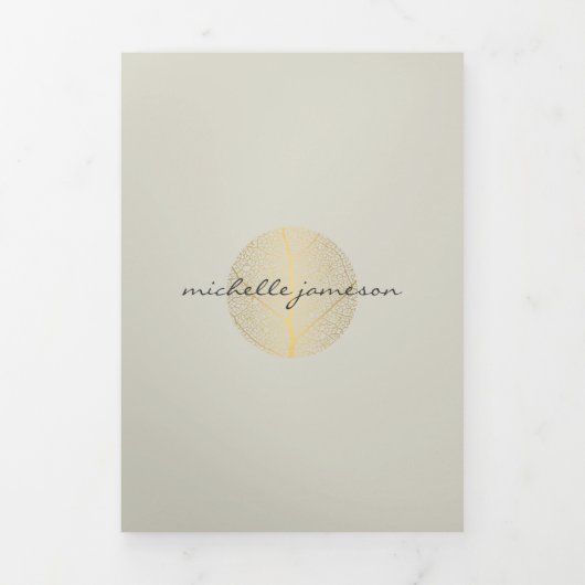 Elegant Gold Leaf Logo Tan Salon, Spa Brochure Drieluik Kaart (Cover)