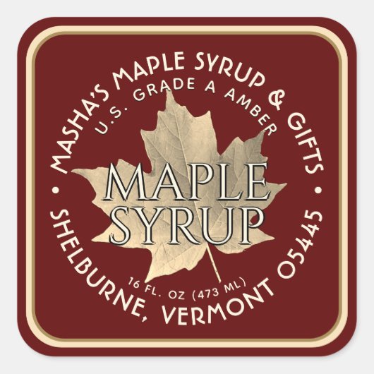 Elegant Gold Leaf Maple Syrup Sticker 1,5 inch of  (Voorkant)