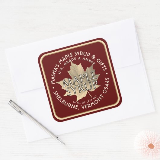 Elegant Gold Leaf Maple Syrup Sticker 1,5 inch of (Envelop)