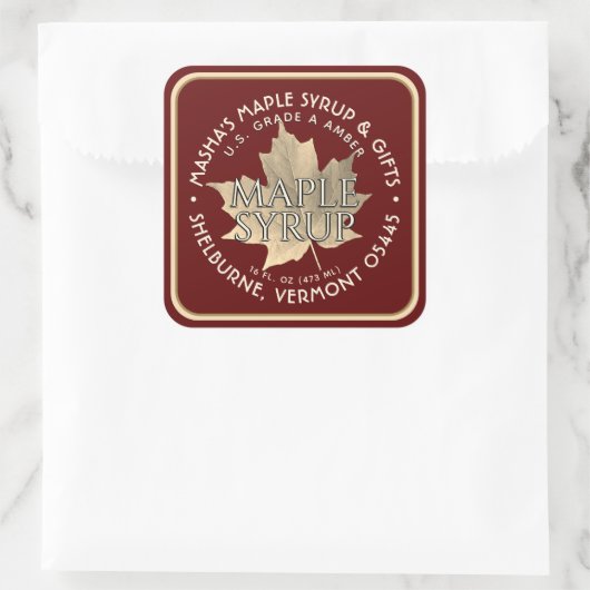 Elegant Gold Leaf Maple Syrup Sticker 1,5 inch of (Tas)