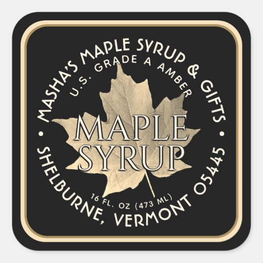 Elegant Gold Leaf Maple Syrup Sticker 1,5 inch of  (Voorkant)