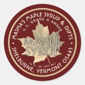 Elegant Gold Leaf Maple Syrup Sticker Red (Voorkant)