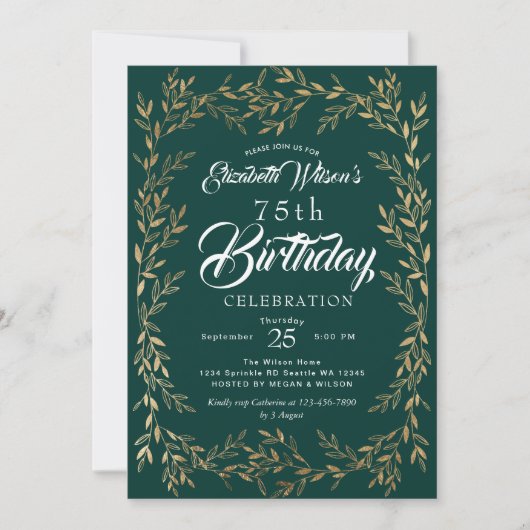 Elegant Gold Leaf Milestone Verjaardag Uitnodiging (Voorkant)