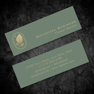 Elegant Gold Leaf Minimal Botanisch Groen Mini Visitekaartje