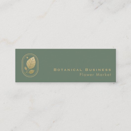 Elegant Gold Leaf Minimal Botanisch Groen Mini Visitekaartje (Voorkant)