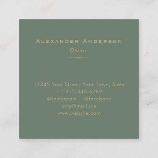 Elegant Gold Leaf Minimal Botanisch Groen Vierkante Visitekaartje (Achterkant)