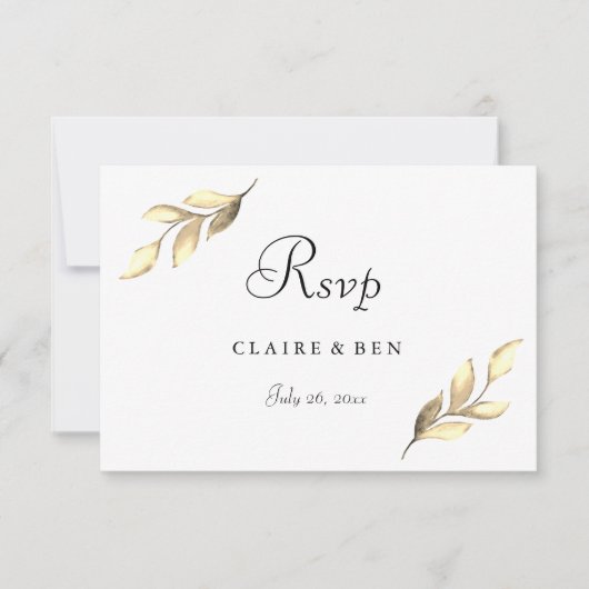 Elegant Gold Leaf Modern Wedding Invite RSVP (Voorkant)