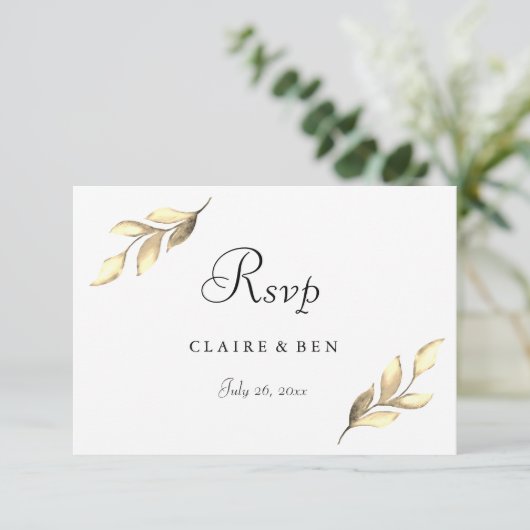 Elegant Gold Leaf Modern Wedding Invite RSVP (Staand voorkant)
