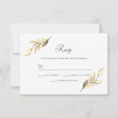 Elegant Gold Leaf Modern Wedding Invite RSVP (Achterkant)