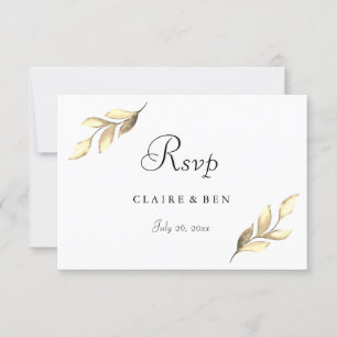 Elegant Gold Leaf Modern Wedding Invite RSVP