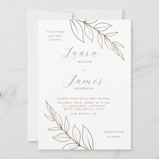 Elegant Gold Leaf Modern Wedding Kaart (Voorkant)