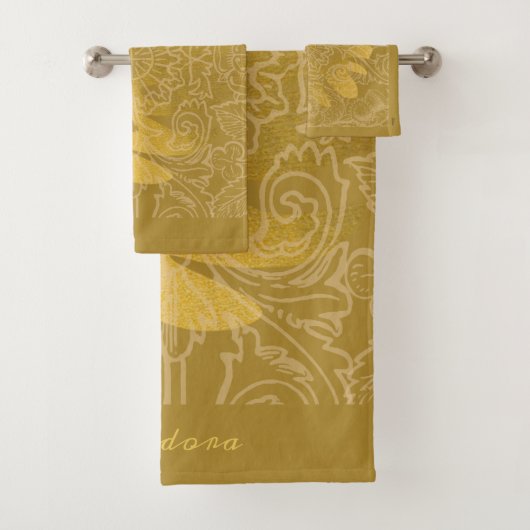 Elegant Gold Leaf Ocher Classic Patroon Bad Handdoek (Insitu)