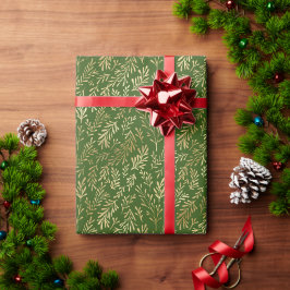 Elegant Gold Leaf Pattern Green Kerstmis Cadeaupapier