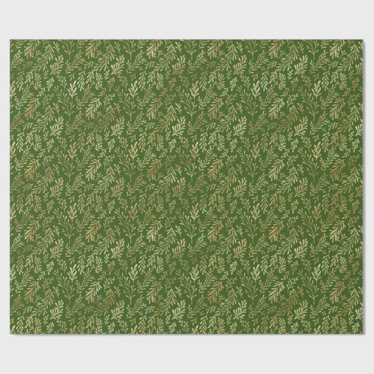 Elegant Gold Leaf Pattern Green Kerstmis Cadeaupapier (Vlak)