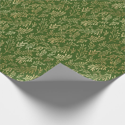 Elegant Gold Leaf Pattern Green Kerstmis Cadeaupapier (Hoek)