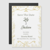 Elegant Gold Leaf Save the Date Card | Modern Wedd Magnetische Uitnodiging (Voorkant / Achterkant)