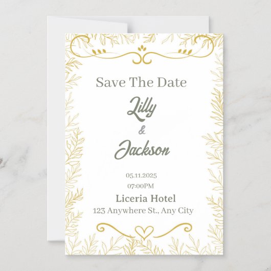 Elegant Gold Leaf Save the Date Card | Modern Wedd Magnetische Uitnodiging (Voorkant)