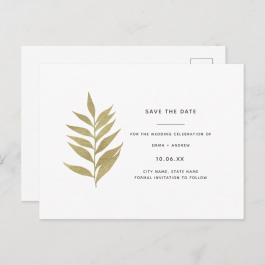 Elegant Gold Leaf Save the Date Uitnodiging Briefkaart (Voorkant / Achterkant)