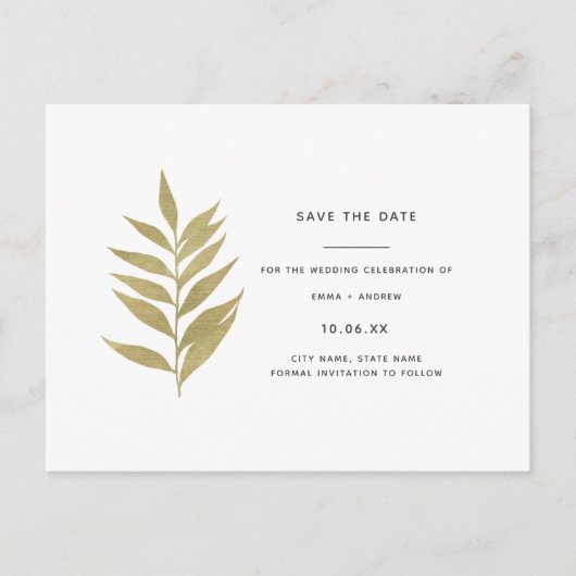 Elegant Gold Leaf Save the Date Uitnodiging Briefkaart (Voorkant)
