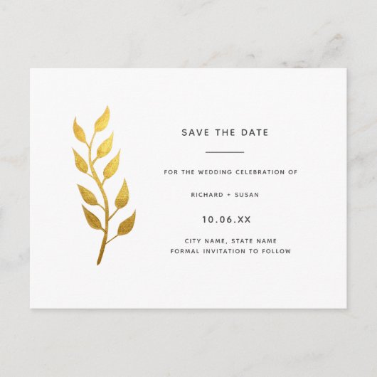 Elegant Gold Leaf Save the Date Uitnodiging Briefkaart (Voorkant)