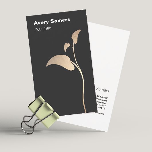 Elegant Gold Leaf Simple Black Visitekaartje