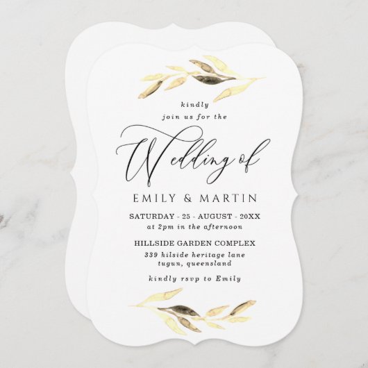 Elegant Gold Leaf Spring Fall Wedding Kaart (Voorkant / Achterkant)
