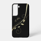 Elegant Gold Leaf Swirl Black Monogram Samsung Galaxy Hoesje (Achterkant)
