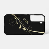 Elegant Gold Leaf Swirl Black Monogram Samsung Galaxy Hoesje (Achterkant horizontaal)