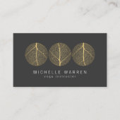 Elegant Gold Leaf Trio Logo op Donkergrijs Visitekaartje (Voorkant)