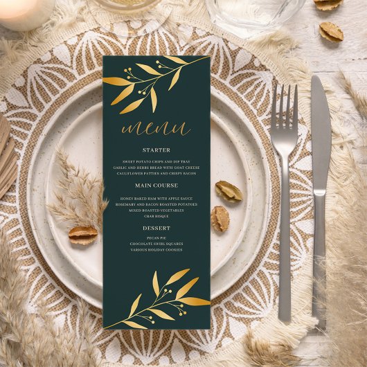 Elegant Gold Leaf Wedding Menu