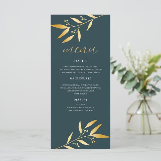 Elegant Gold Leaf Wedding Menu (Staand voorkant)