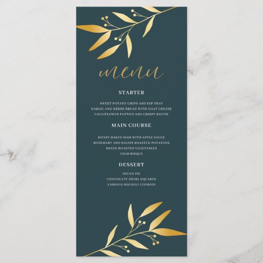 Elegant Gold Leaf Wedding Menu (Voorkant)