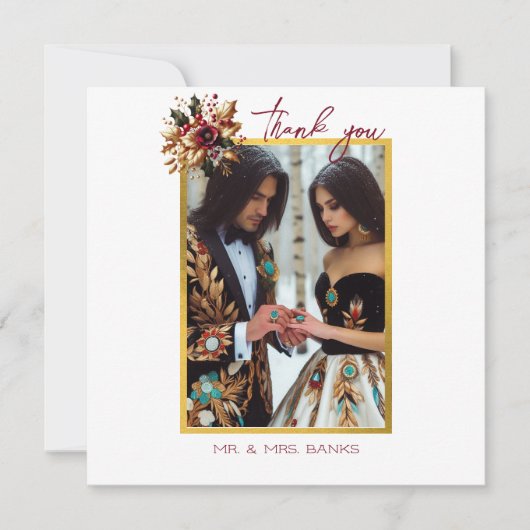 Elegant Gold Leaf Wedding Photo Thank You Card Bedankkaart (Voorkant)