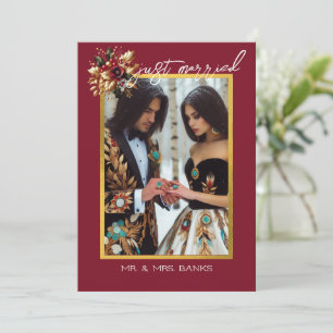 Elegant Gold Leaf Wedding Photo Thank You Card Kaart