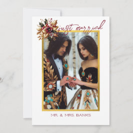 Elegant Gold Leaf Wedding Photo Thank You Card Kaart