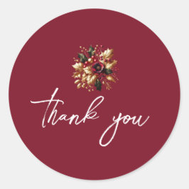 Elegant Gold Leaf Wedding Photo Thank You Card Ronde Sticker