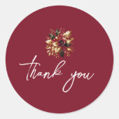 Elegant Gold Leaf Wedding Photo Thank You Card Ronde Sticker (Voorkant)