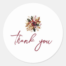 Elegant Gold Leaf Wedding Photo Thank You Card Ronde Sticker