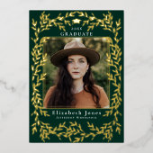 Elegant Gold Leaf WreatAfstuderen Foto Folie in Folie Uitnodiging (Voorkant)