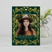 Elegant Gold Leaf WreatAfstuderen Foto Folie in Folie Uitnodiging (Staand Voorkant)