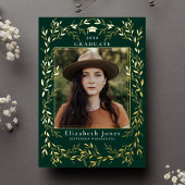 Elegant Gold Leaf WreatAfstuderen Foto Folie in Folie Uitnodiging