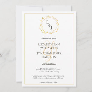 Elegant Gold Leaf Wreath Monogram Wedding Kaart