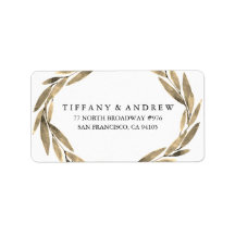 Elegant Gold Leaf Wreath Weddenschap Label