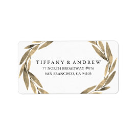 Elegant Gold Leaf Wreath Weddenschap Label