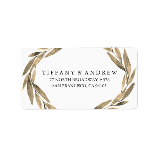 Elegant Gold Leaf Wreath Weddenschap Label (Voorkant)