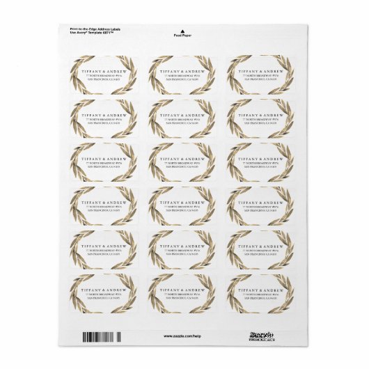 Elegant Gold Leaf Wreath Weddenschap Label (Full Sheet)