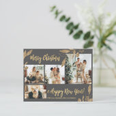 Elegant Gold Leafy 4 Foto Collage kerstpost Briefkaart (Staand voorkant)