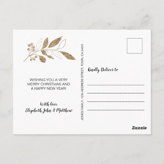 Elegant Gold Leafy 4 Foto Collage kerstpost Briefkaart (Achterkant)